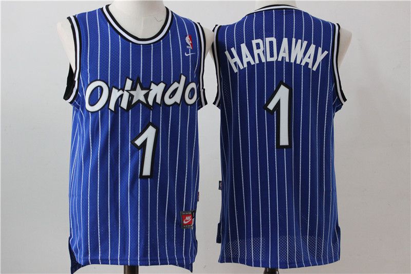 Men Orlando Magic 1 Hardaway Blue Stripe Throwback NBA Jersey